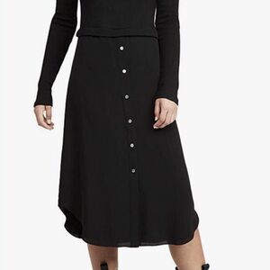 Theory S Sweater Combo Dress Ribbed Knit Black Virgin Wool Silk Button NWT $395